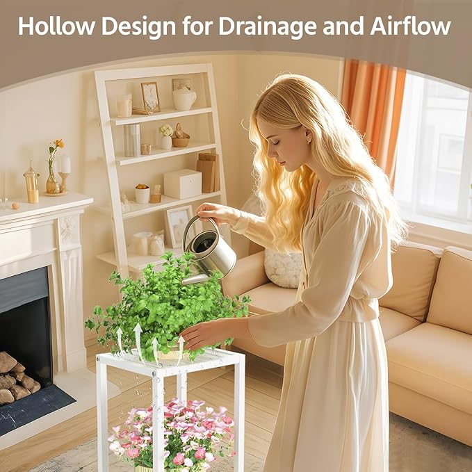 LASZOLA 3 Tier White Metal Plant Stand Indoor Outdoor for Large Planter, Modern Heavy Duty Tall Rack for Corner House Bathroom Patio Floor, Iron Flower Shelf Holder for Orchid Fern