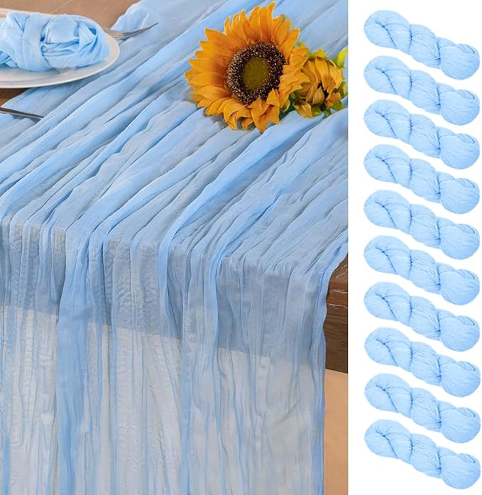 Baby Blue Cheesecloth Table Runner 10 Pack Fall Table Runners Boho Gauze 120 Inches Light Blue Cheese Cloth Fall Table Decorations for Thanksgiving Wedding Bridal Baby Boy Shower Party