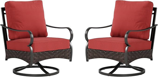 Swivel Patio Sofa Chairs - 2 PCS Outdoor Swivel Rocker Armchairs, Patio Seating with High Back Deep Seat for Porch Deck Balcony