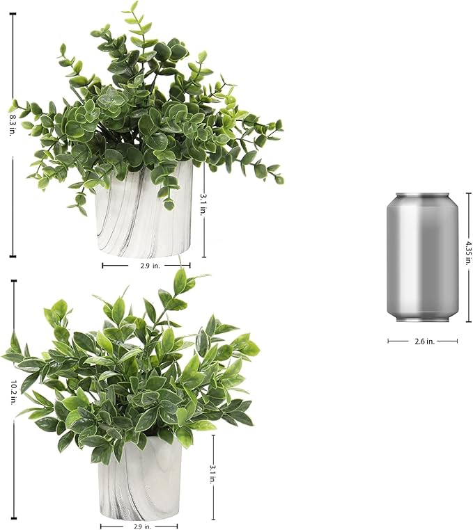 Hollyone Faux Plants Indoor Artificial Mini Potted Plants Plastic Green Plant Small Fake Plants Eucalyptus Decor in Pots for Home Table Room Bathroom Decor