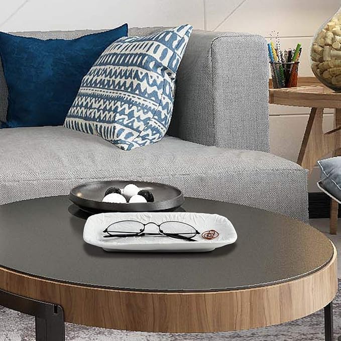 Ceramic Jewelry Tray, Bathroom Kitchen Vanity Decorative Trinket Tray Ring Dish for Earrings Rings Watch Keys, Ceramic Dessert Plate, White