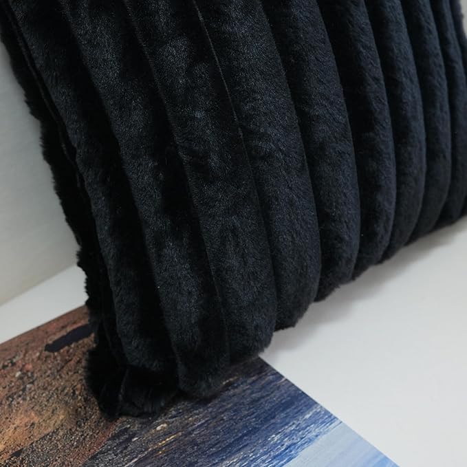 JOJUSIS Pack of 2 Faux Fur Plush Decorative Throw Pillow Covers Couch Cushion Case Soft Pillowcases (Black, 12 x 20-Inch)