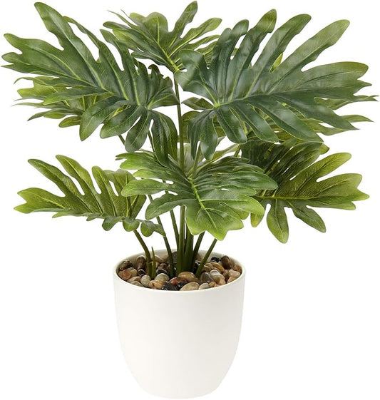 Briful 18'' Tall Artificial Monstera Plant for Home Decor - Indoor Potted Faux Greenery in White Pot for Bathroom Kitchen Decorations