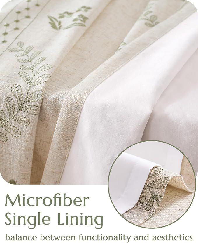 jinchan Belrose Lined Linen Blend Curtains Floral Curtains for Bedroom 84 Inch Length Sage Green Embroidered Drapes Rod Pocket Farmhouse Flower Drapes for Living Room Window Treatments Set 2 Panels