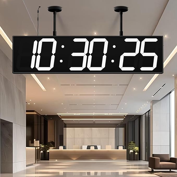 Digital Clock Large Display 28" with Remote Control,Double-Sided Clock, Suspended Design for Hospitals, Factories, Airports.