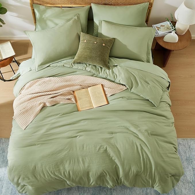 WRENSONGE Full Size Comforter Set- 7 Pieces Sage Green Bed in a Bag Full Size Comforter with Fitted Sheet, Flat Sheet, 2 Pillow Shams, 2 Pillowcases, Warm Bedding Sets for All Season