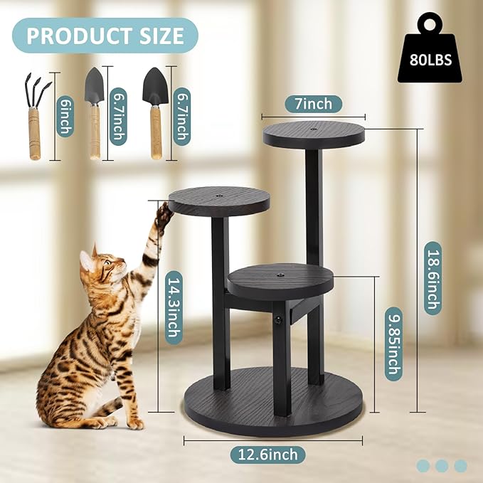 3 Tier Wood Plant Stand Indoor, Metal Iron Tiered Plant Stands Corner Plant Holder Flower Shelf Display Rack For Living Room Balcony Garden Patio (Black)