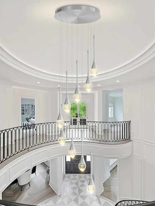 9-Lights Crystal Chandeliers for Staircase Modern Chandeliers for High Ceilings Crystal Pendant Light Fixture for Living Room Kitchen Island Foyer Hallway Bar