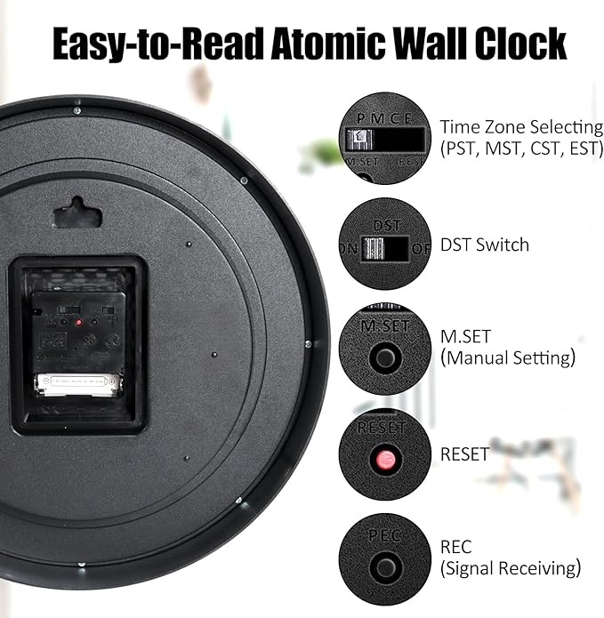 Geevon 12 Inch Atomic Wall Clock - Self-Setting Analog Clock with Automatic Time Sync - Battery Operated for Home Office School - Silver Frame