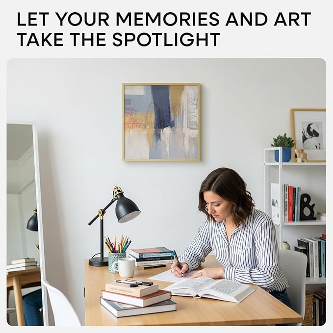 Homeforia 16x16 Picture Frame Gold, High End Metal 16 x 16 Square Poster Frame with Mat 12 x 12 Photo, 16x16 Frame Matted to 12x12 Print, 16by16 Gold Hanging Frames, Tempered Glass, Wall Kit, Set of 2