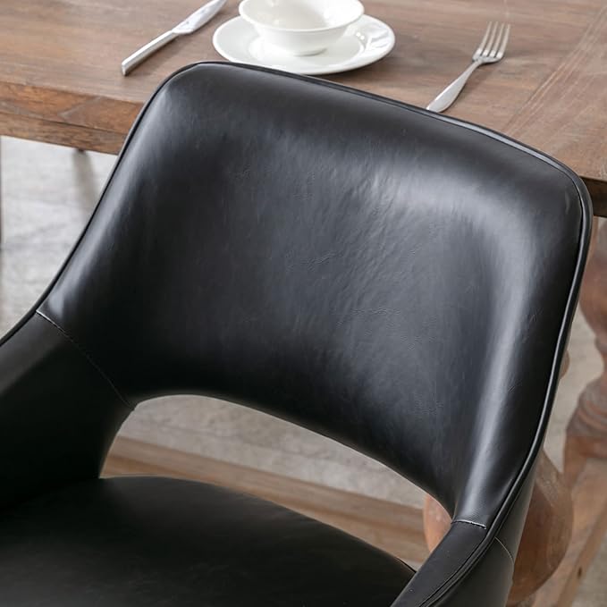 PU Leather Dining Chairs Set of 6 Upholstered Farmhouse Kitchen Chair Side Chairs Wood Accent Chair for Living Room/Dining Room/Bedroom/Restaurant, pgraded Size, Black