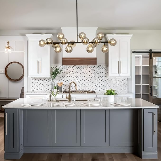 Mid Century Modern Chandelier, 39in 16-Lights Bubble Chandelier Glass Globe Pendant Light Linear Sputnik Chandeliers Light Fixtures for Dining Room, Kitchen Island