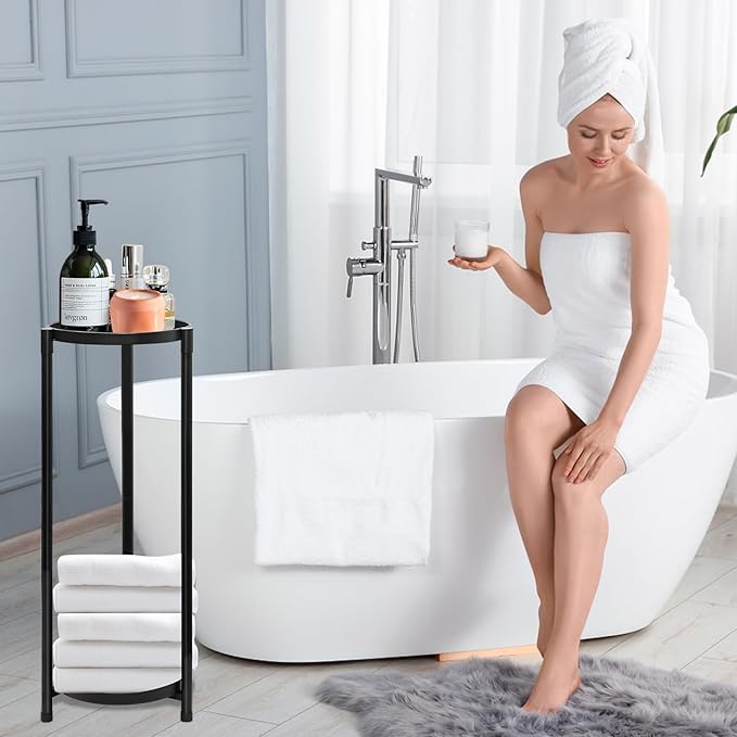 2 Tier Plant Stand Indoor Tall, Black Corner Tiered Round Plant Stand for Indoor Multiple Plants, Metal Flower Pot Stands Outdoor Holders Plant Shelf Display Rack for Balcony Living Room