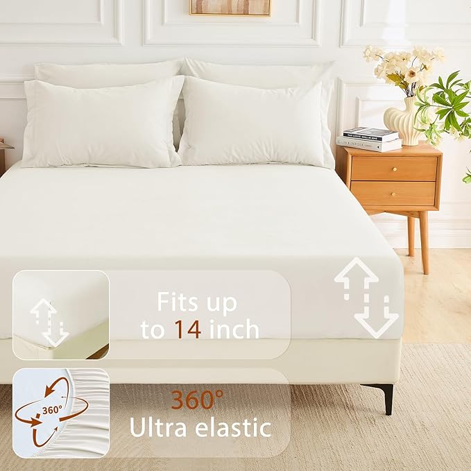 MUXHOMO 7 Pieces California King Comforter Set, Soft Bed in a Bag Cal King Size, All Season Bedding Set with Comforter, Flat Sheet, Fitted Sheet, Pillowcases & Shams, Ivory