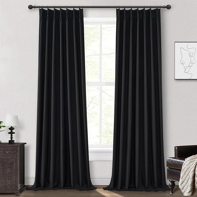Solid Black 10 ft Blackout Curtains 120 Inches Long,Linen Elegant Floor Length Tall Large Window Curtain for Sliding Door 2 Panels Privacy Room Divider Drapes for Living Room Pinch Pleated (40"Wx120")