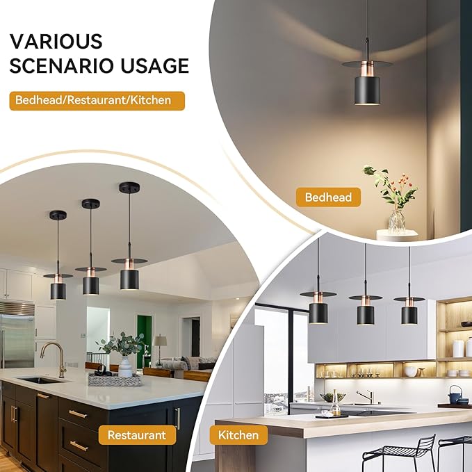 Black Pendant Light Fixture,Modern Hanging Lamp Adjustable Height, Industrial Ceiling Pendant Lighting for Kitchen Island Living Room, Bedroom, Hallway, Bar, Cafes(1-Pack)