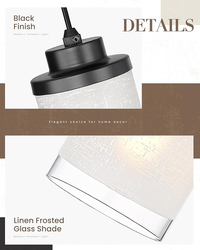 TENGXIN 3-Lights Modern Pendant Light with Glass Shade Matte Black Pendant Lighting Adjustable Industrial Retro Style Hanging Light Fixture for Kitchen, Farmhouse