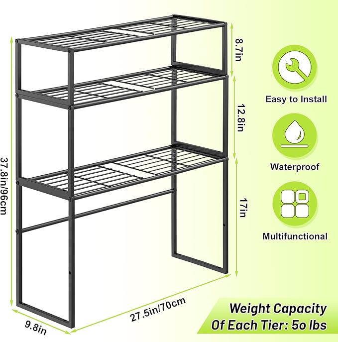 Metal Plant Stand Indoor Outdoor, 3 Tier Potted Multiple Flower Pot Holder Rack Plant Shelf, Heavy Duty Planter Display Shelving for Patio Balcony Garden Living Room Decorative (Black-3 Tier)