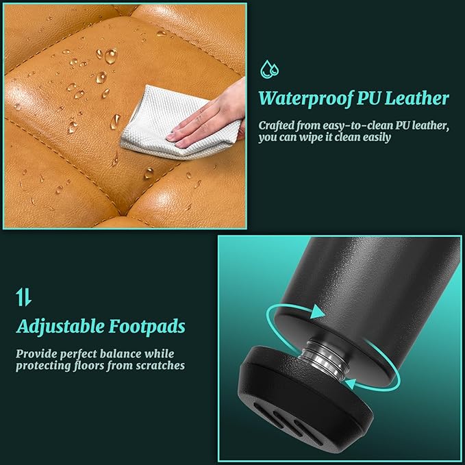 Leather Dining Chairs Set of 4, Upholstered Dining Room Kitchen Chairs with Thick Cushion, High Backrest, Metal Legs, Mid Century Modern Side Chair for Living Room Restaurant, Turmeric Brown