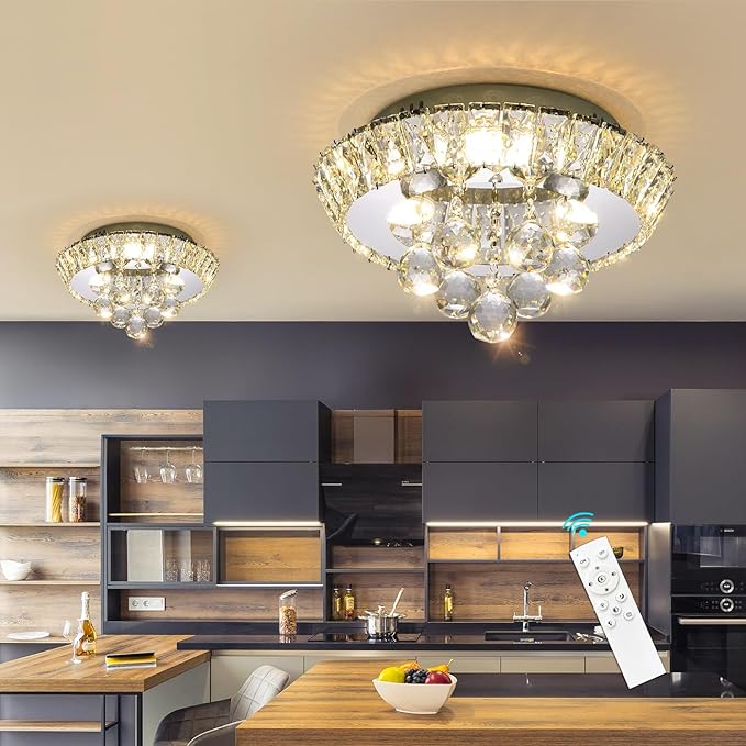 Modern Glam Crystal Chandelier Bedroom Ceiling Lights Chandelier with Dimmable Bulbs Ceiling Lighting Fixture 12 Inches Silver Light