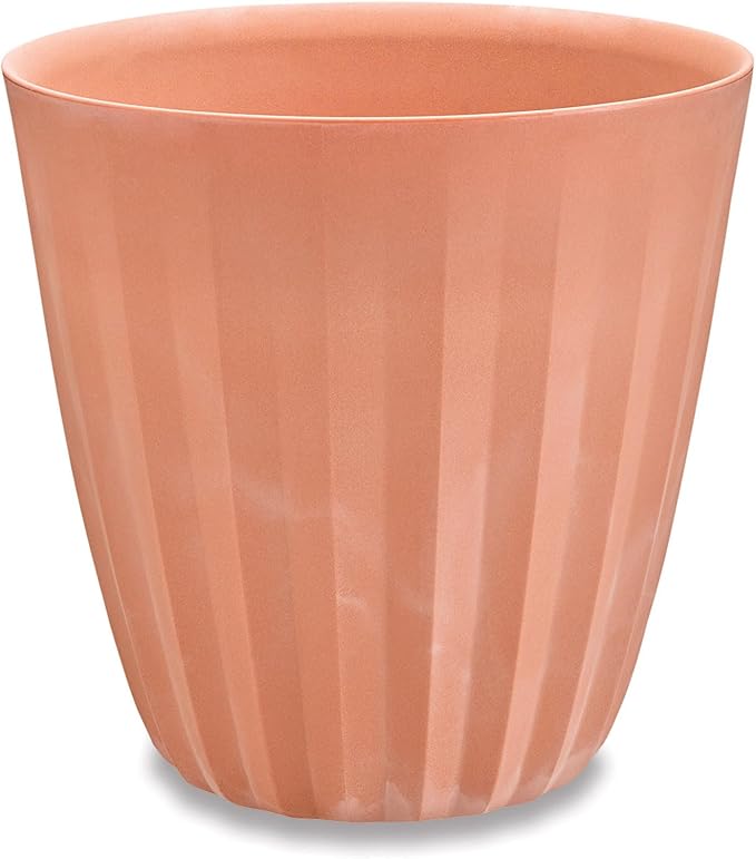 Crescent Garden Pleat Modern Decorative Planter, Indoor/Outdoor Pot, Resin Plant Pot with Drain Hole - 23" W x 23" H (Terracotta-Colored)
