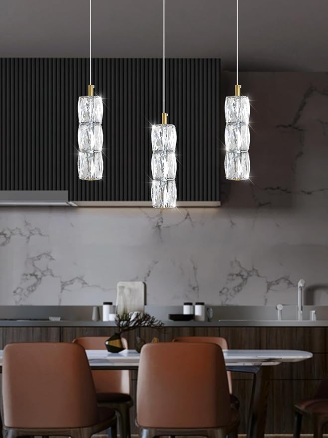 Pendant Lights Kitchen Island Single Head Gold Crystal Island Lights Dining Foyer Entrance Modern Chandeliers LED Dimmable 2700-6000K