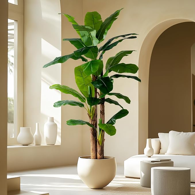 9FT Artificial Banana Tree Tall Fake Banana Leaf Plant Faux Banana Silk Tree Faux Banana Leaves for Home Swimming Pool Indoor Outdoor Patio Tropical Decor