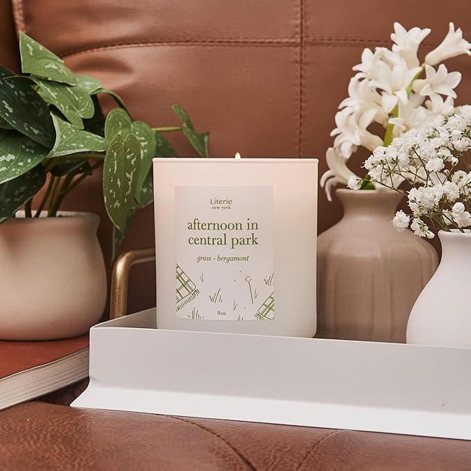Literie NYC Inspired Scented Candle: Afternoon in Central Park - Grass & Bergamot Scent, 9oz, 50 Hour Burn, Vegan Soy & Coconut Blend Candle for Home Decor, Gift for Women & Men