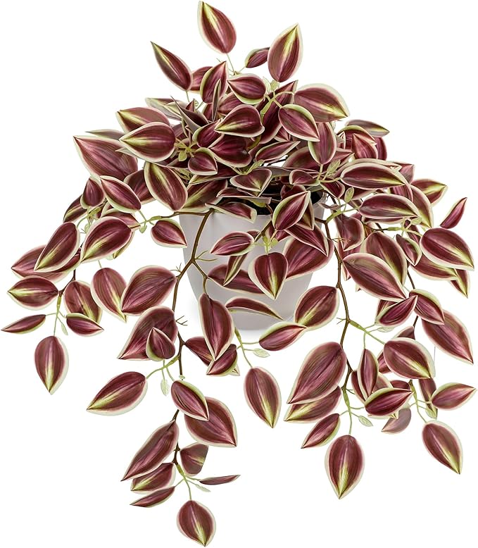 Briful Faux Plants Indoor Fake Potted Silk Plants Artificial Watermelon Peperomia Draping Plant for Home Office Room Kitchen Shelf Cabinet Tabletop Decoration(Dark Red - 1 Pack)