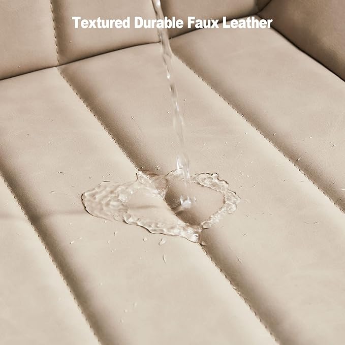 TUKAILAi Faux Leather Dining Chairs Set of 6, Modern Linear Design Kitchen Chairs with Upholstered Seat and Metal Legs, Comfortable Side Chairs for Dining Room Restaurant Commercial (Cream)