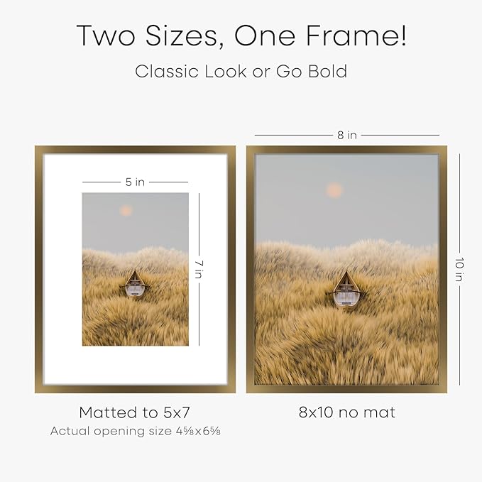 Homeforia Bronze Picture Frames 8x10, High End Metal 8 x 10 Photo Frame with Mat 5 x 7 Art, 10x8 Brass Frame Matted to 5x7 inch Print, 8by10 Wall or Tabletop Frames, Tempered Glass, Wall Kit, Set of 4