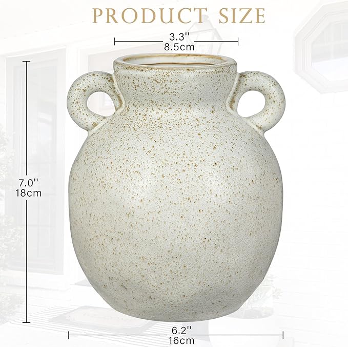 Beige Vintage Vase, Farmhouse Home Decorative Vase,7 Inch Terracotta Speckled Vases for Home Decor, Table, Living Room, Bathroom, Shelf, Mantel Decoration