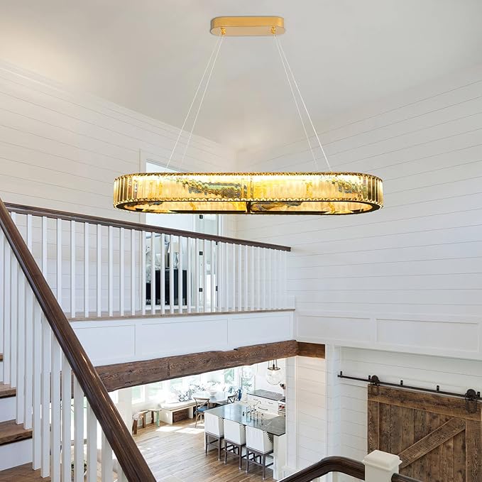 Rectangular Crystal Chandelier, Modern Pendant Lighting Adjustable Ceiling Light Fixture for Living Room Dining Room Bedroom (rectangular-40inch,No Assembly Required)