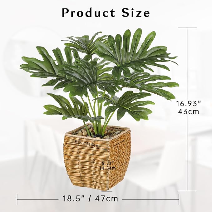Briful Fake Plants Potted Monstera Artificial Plants Indoor Realistic Greenery Faux Plants in Square Plastic Rattan Baskets for Home Decor Farmhouse Office Weddings
