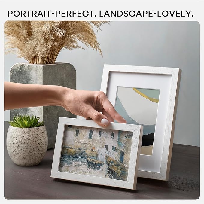 Homeforia 8x10 Picture Frame White, High End Oak 8 x 10 Wooden Frames with Mat 5 by 7 Print, 8x10 Wood Frame Matted to 5x7 inch Photo, 8by10 Wall or Tabletop Frames, Tempered Glass, Wall Kit, Set of 1