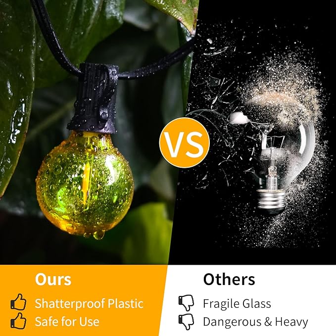40FT LED Outdoor String Lights Waterproof, G40 LED Globe Outdoor Lighting for Patio with 27 Edison Vintage Shatterproof Bulbs, Connectable Backyard Lights for Garden, Bistro, Porch, Cafe