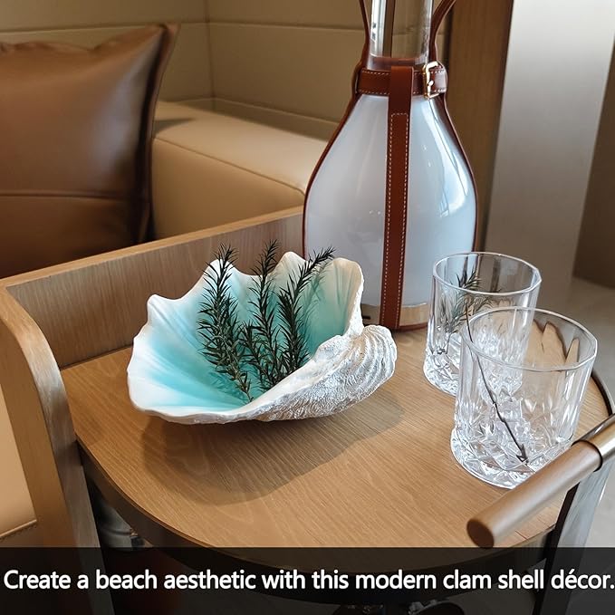 Small Blue Scalloped Clam Shell Bowl Sea Shell Decor for Nautical Beach House,Coastal Decor Gift of Housewarming and Wedding Party