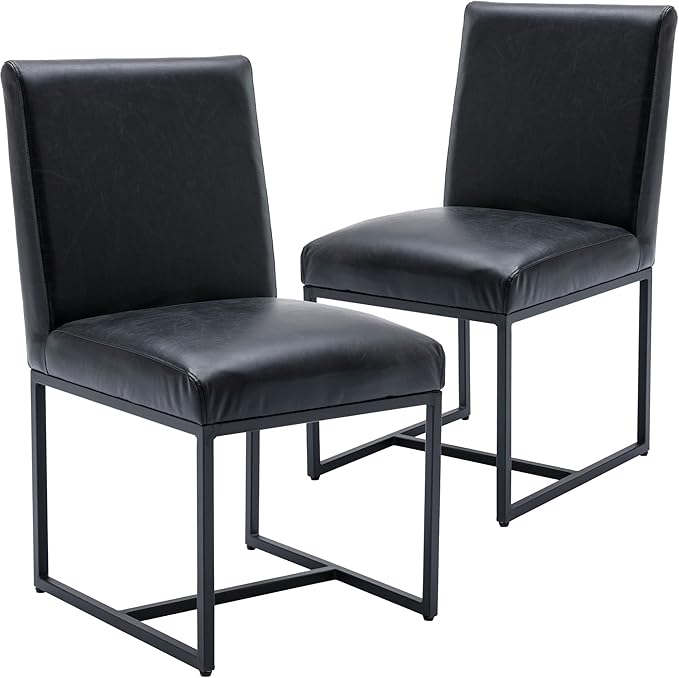 VESCASA Faux Leather Upholstered Dining Chairs with Black Metal Frame, Mid Century Modern Padded Kitchen Chair with Adjustable Foot Pads for Restaurant, Dining Room, Set of 6, Black