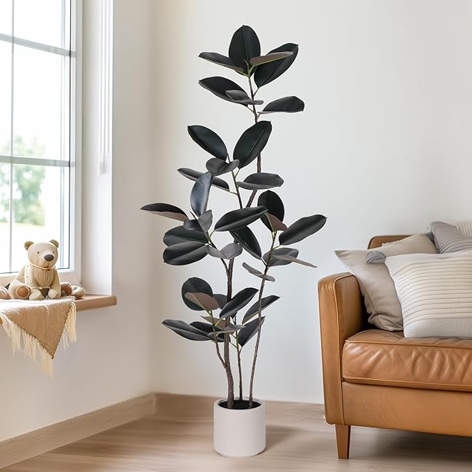 Artificial Rubber Tree - 6 FT Tall Fake Tree with Pot - Large Artificial Plants Indoor, Lifelike Branches & Foliage - Faux Plants Indoor for Home Office Living Room Floor Patio Greening