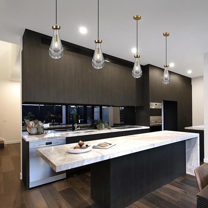 Raindrop Pendant Light, Brass Glass Pendant Lighting, Teardrops Modern Hanging Light for Entryway Foyer Stairway Kitchen Island Bedroom Dining Living Room Hallway