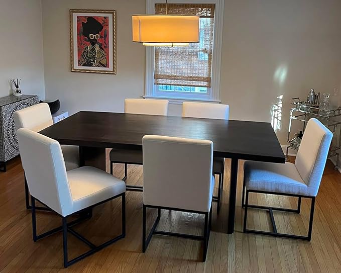 VESCASA Linen Upholstered Dining Chairs Set of 6, Mid Century Modern Padded Chair with Black Metal Frame for Restaurant, Dining Room, Kitchen, Cream