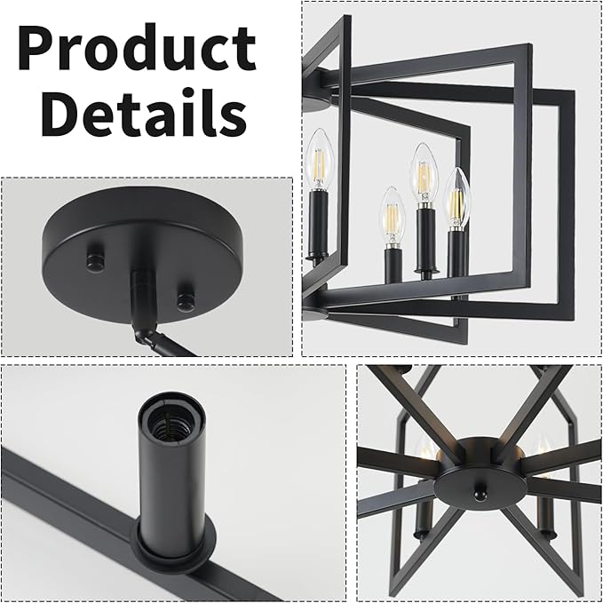 Black Chandelier for Dining Room, 8-Light Kitchen Chandelier Light Fixture Modern Metal Industrial Large Chandeliers for Farmhouse Entryway Living Room (E12 Bulbs Not Included)