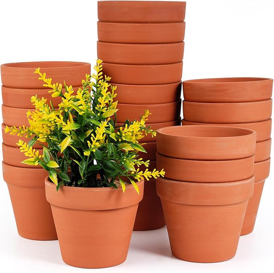 Hsei 24 Pcs 4 Inch Terracotta Pots Flower Pot with Drainage Hole Small Clay Pots for Plants Succulent Indoor Outdoor DIY Crafts Wedding Favor