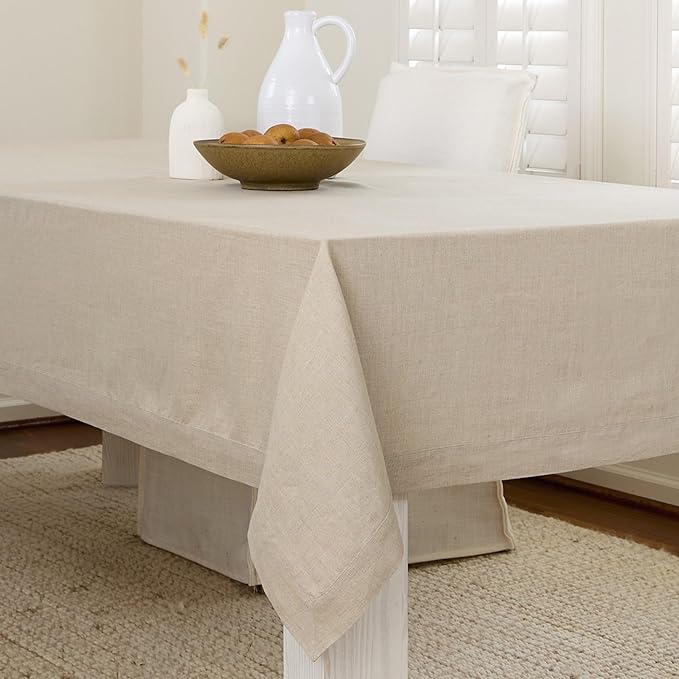 Solino Home Natural Linen Tablecloth 54 x 72 Inch - 100% Pure Linen Table Cloth for Rectangle Tables - Fete, Machine Washable Tablecloth for Fall, Autumn, Thanksgiving, Christmas, Holiday
