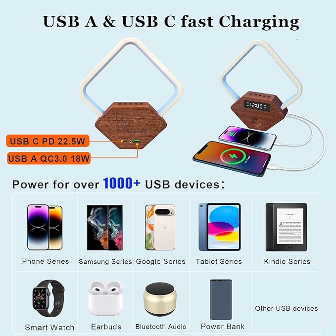 Sunrise Alarm Clock for Bedrooms Heavy Sleepers 15 Sleep Sounds White Noise Machine Baby/Adults 3 Color Table Lamp 10 Ringtones with PD22.5W USB C Fast Charger Birthday Gifts for Women