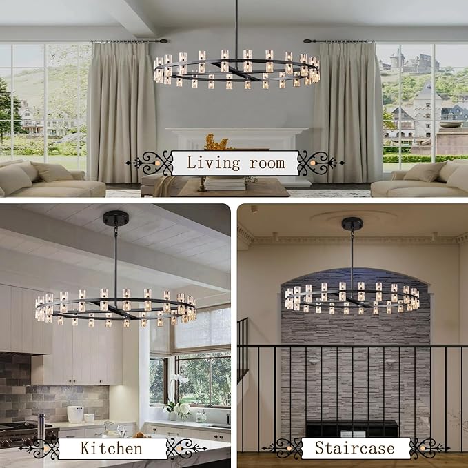 Dia 40" Modern Black Crystal Chandelier,40-Lights Crystal Chandeliers for Dining Room,Wagon Wheel Chandelier for Living Room Foyer Modern Farmhouse Chandelier