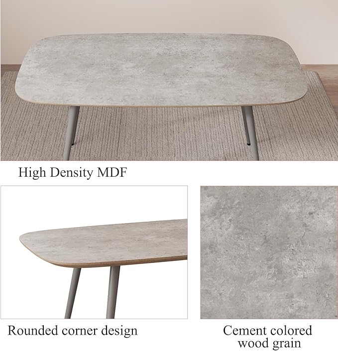 47.2'' Dining Table Set for 4,Modern Wood Dining Table,Leather Dining Chairs 4,Table and Chairs Set of 4,Ideal for Kitchen Dining Room (Gray Table + 4 U-Shaped Brown Chairs, 47.2")