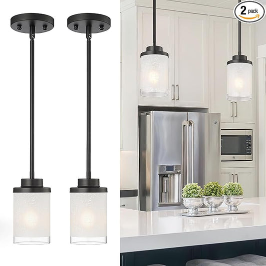TENGXIN Modern Pendant Light, Matte Black Pendant Lights Kitchen Island,Farmhouse Pendant Lighting for Dining Room Bedroom Bar Office 2Pack,TXPLBK01-2PK