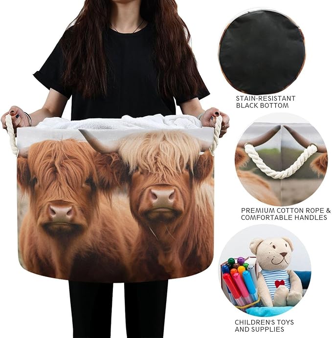 xigua Large Storage Basket Cotton Rope Basket Highland Cows Baby Laundry Basket for Blankets Toys Storage Basket Laundry Hamper