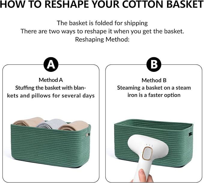 Large Storage Baskets for Shelves, Closet Organizers Bins for Clothes Blanket Towels, Baby Nursery, Toy Baskets Box, Woven Rope Baskets, 17 x 13 x 7.5”, 3 Packs Green